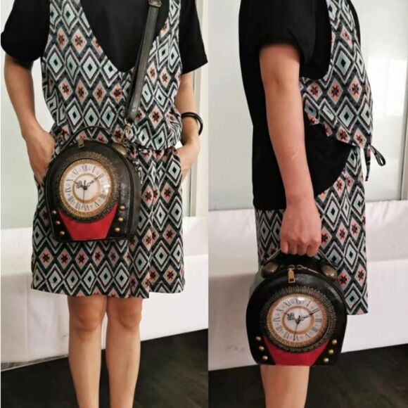 Women Classic Retro Clock Shaped Crossbody Shoulder Bag Handbag - Picture 6 of 6
